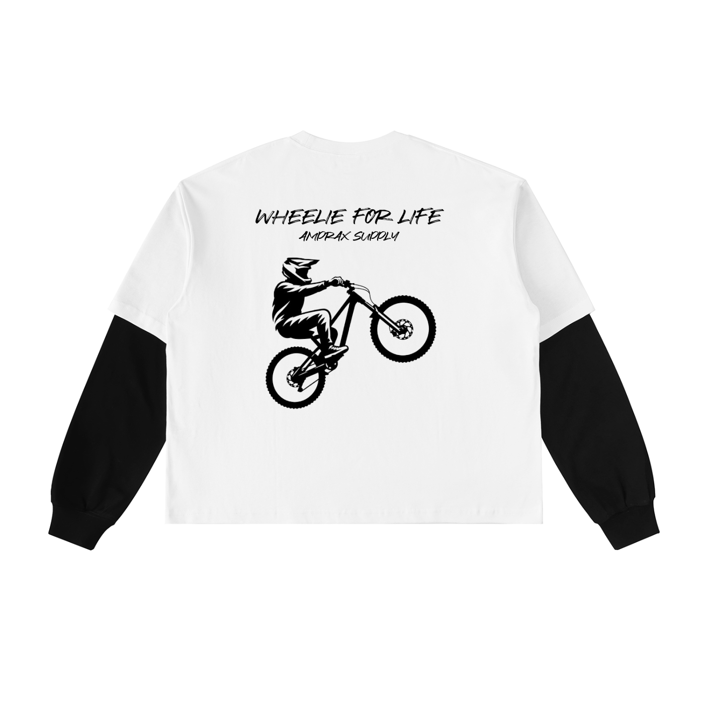 Amprax Supply wheelie for life Black and White long sleeve Shirt